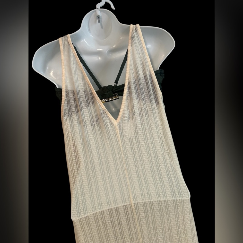 PrettyLittleThing Beige Long See-Thru Fringe Dress - Picture 5 of 6